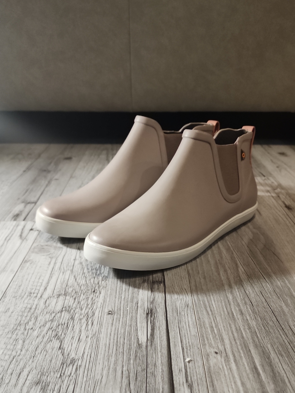 Bogs Women's Ankle Rain Boots in Taupe with White Sole